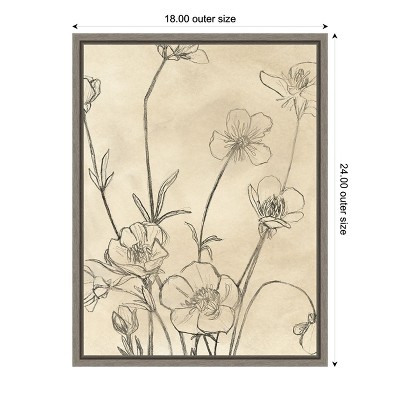 Vintage Botanical Wildflowers Canvas Print with Greywash Frame