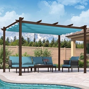 PURPLE LEAF Outdoor Metal Pergola with Retractable Canopy Patio Shade Cover for Garden Pool Yard Brown Aluminum Frame - 1 of 4
