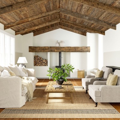 Natural Jute Flatwoven Area Rug with Blue Stripes, 5' x 8'