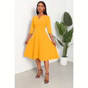 Clotth Women's Midi Dress - 3/4 Sleeve V Neck, A-Line Fit and Flare, Cocktail Wedding Guest Work Dress with Pockets - 1 of 4