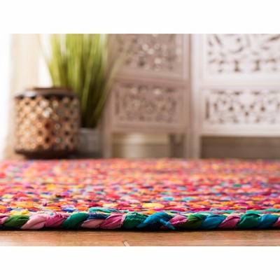 Handwoven Boho Chic Red Cotton 3' Square Braided Area Rug