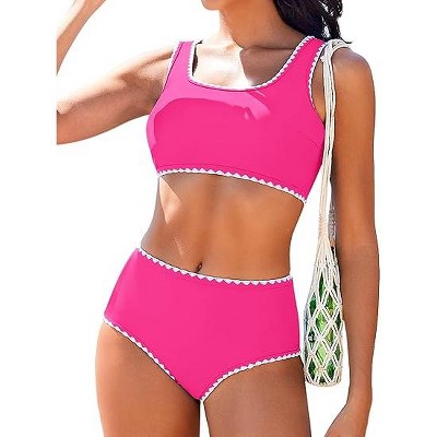 AI'MAGE Women's Bikini Sets High Waisted Two Piece Swimsuits 2025 Scoop Neck Sporty Bathing Suits S-XXL
