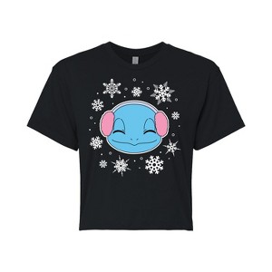 Women's - Pokémon - Squirtle And Snowflakes Cropped Graphic T-Shirt - 1 of 4