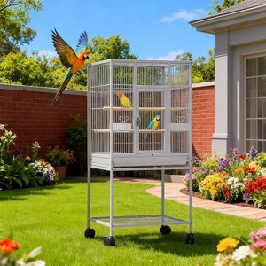 Coucheta Large Parrot Cage with Stand - Features Slide-Out Tray, Food Boxes, Wood Perches & Locking Casters for Cockatiels, Medium Birds - 1 of 4