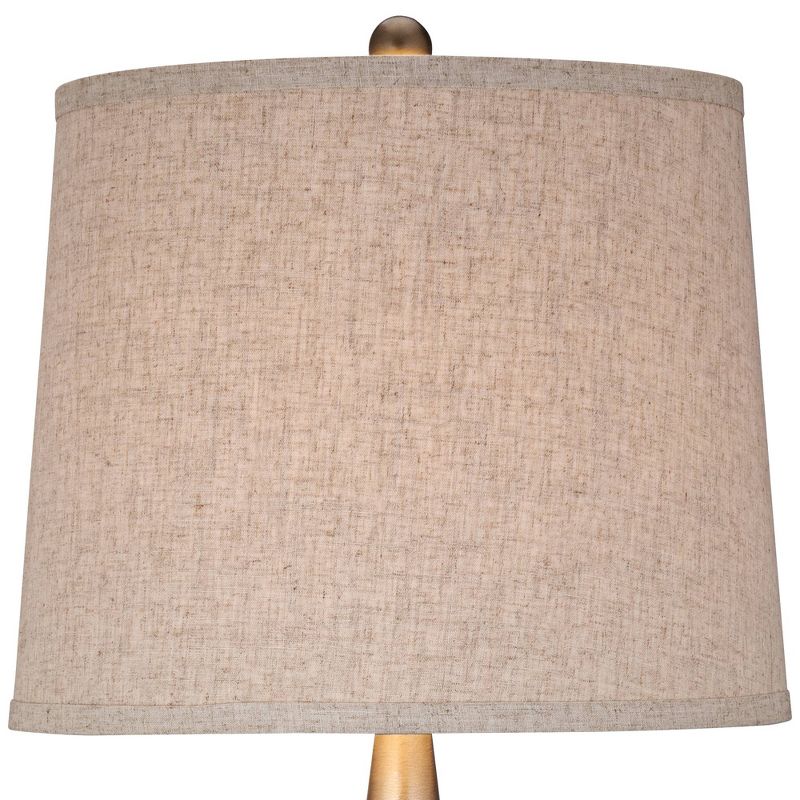 360 Lighting St. Claire Modern Mid Century Table Lamp 30 3/4" Tall Wood USB Charging Port Fabric Drum Shade for Bedroom Living Room Office House Home, 3 of 9
