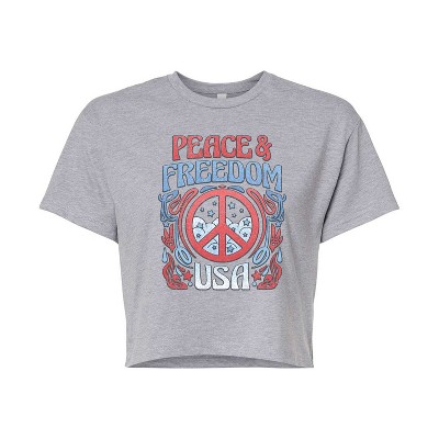 Women's - Instant Message - Peace And Freedom Cropped Graphic T-Shirt