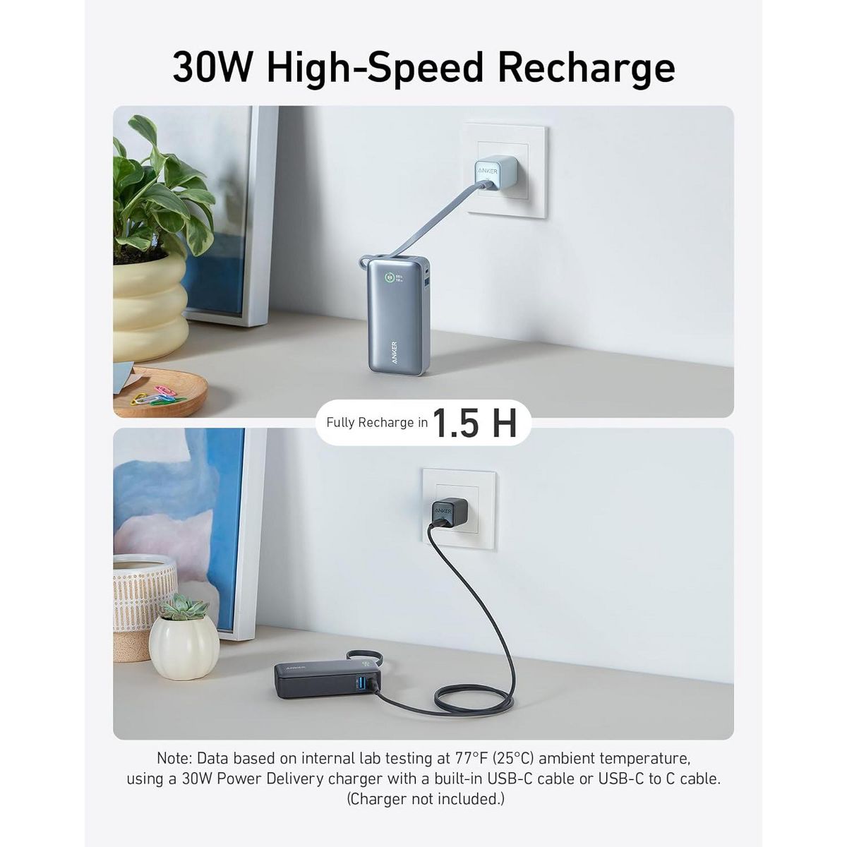 Anker Nano Power Bank, 10,000mAh Portable Charger with Built-in USB-C Cable, 30W Recharging, 30W Max Output - thumbnail 5