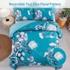 Teal Blue Floral Quilt Set, 3 Pieces, Soft Microfiber, Lightweight, 90x96 - 3 of 4