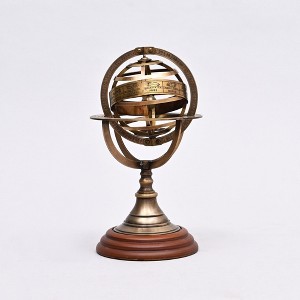 TopComfy Decorative Object Brass Armillary Sphere with Wood Base for Desk or Shelf Display, Gold, 5.25"*5.25"*8.5" - 1 of 4