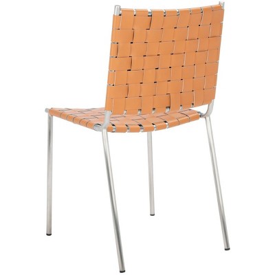 Cognac Leather & Silver Metal Upholstered Side Chair - Set of 2