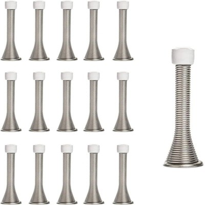 Attop Heavy Duty Door Stops 16 Pack 3 1/4 Inch - Flexible Spring Stopper, Child Safe with Rubber Tips (Satin Nickel) for Home Interior Doors