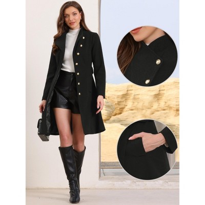 INSPIRE CHIC Women's Winter Stand Collar Single Breasted Button Down Long Trench Coat with Belt X-Large Black — фото 2