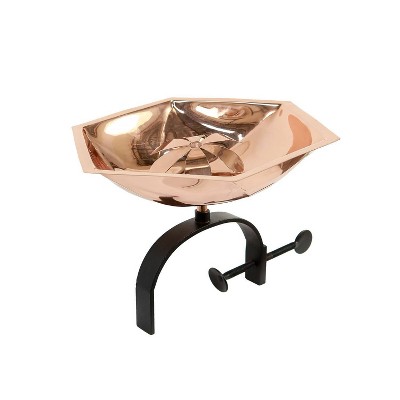 8" Hexagonal Bee Fountain and Birdbath with Over Rail Bracket Copper Plated Finish - Achla Designs