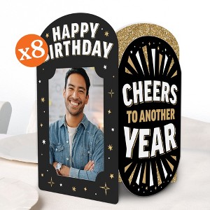 Big Dot of Happiness Happy Birthday Photo Holder Centerpieces, 4x6 Picture Display Box, Black & Gold Table Decoration for Adult Birthday Decor, 8 Ct - 1 of 4