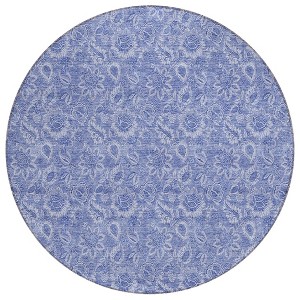 Denim Blue And Navy Blue Floral Washable Indoor Outdoor Area Rug - 1 of 4