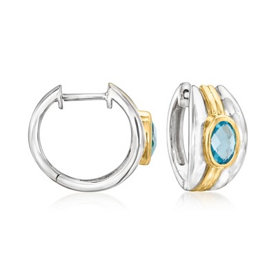 Ross-Simons 0.90 ct. t.w. Swiss Blue Topaz Hoop Earrings in Sterling Silver and 18kt Gold Over Sterling