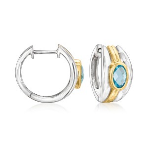 Ross-Simons 0.90 ct. t.w. Swiss Blue Topaz Hoop Earrings in Sterling Silver and 18kt Gold Over Sterling - 1 of 3