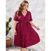 Plus Size Women's Pleated Midi Dress with Belt Flowy Casual Elegant Knee Length Dress for Work Summer - 4 of 4