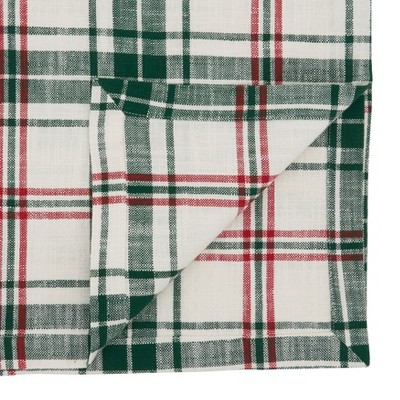White and Green Plaid Cotton Table Runner