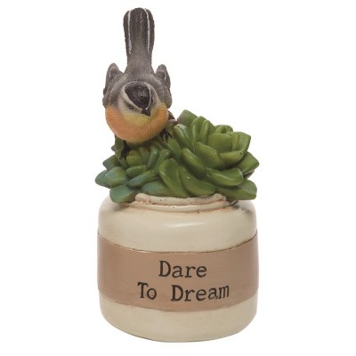 Transpac Resin 7 in. Green Spring Dare to Dream Bird with Succulents Figurine