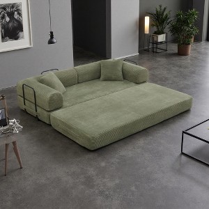 77.9" Corduroy Convertible Sofa Bed with Folding Mattress - 1 of 2