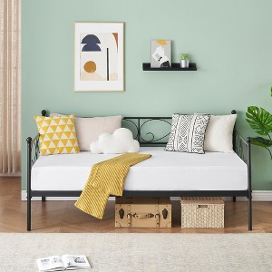 Metal Daybed Frame Without Mattress, Heavy Duty Metal Slats, Foundation Platform Sofa Bed with Headboard for Bedroom - 1 of 4