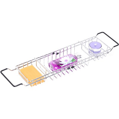 Basicwise Expandable Metal Bathtub Caddy With, Rubber Handles