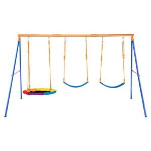 VEVOR Swing Sets for Backyard, 600lbs Load Capacity Swing Set, with 1 Saucer Swing Seat, 2 Belt Swing Seats, Heavy Duty A-Frame Metal Swing Stand - 1 of 4