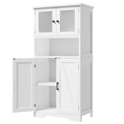 Tall Bathroom Cabinet, Freestanding Bathroom Storage Cabinet with Glass Doors and Adjustable Shelves