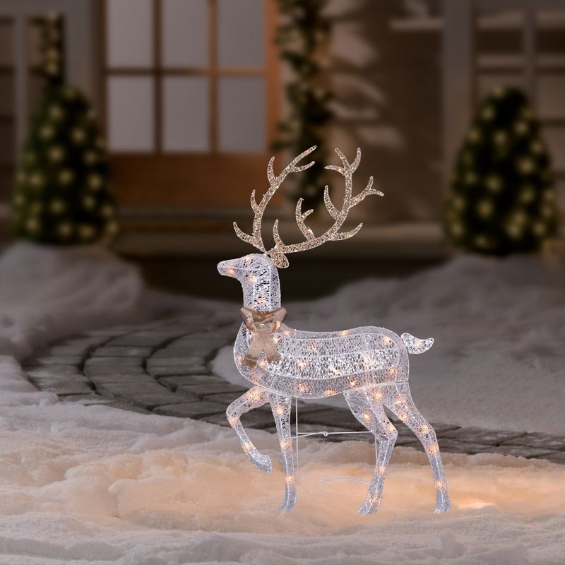 Northlight 46" Lighted 2-D Silver Glitter Reindeer Outdoor Christmas Decoration, 2 of 6