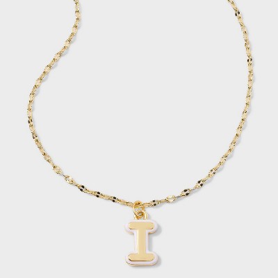 14K Gold Dipped Enamel "I" Initial Pendant Necklace - A New Day™ Gold/White