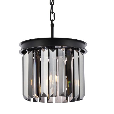 Elegant Lighting Sydney 3 light Matte Black Pendant Silver Shade (Grey) Royal Cut Crystal
