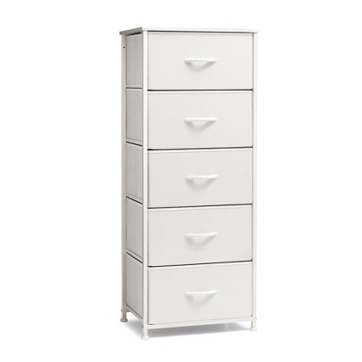 Pellebant Vertical Dresser for Bedroom Storage Tower 5-Drawer Steel Frame Wood Top Easy Pull Non-woven Fabrics Drawer