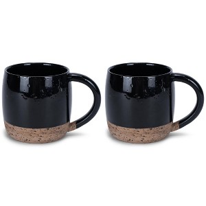 Elanze Designs Speckled Raw Bottom 17 ounce Ceramic Mugs Pack of 2, Black - 1 of 4