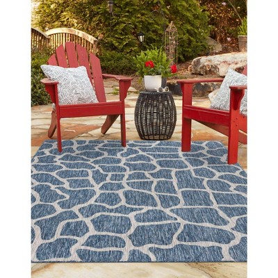 Abstract Blue 9' x 12' Synthetic Outdoor Rug