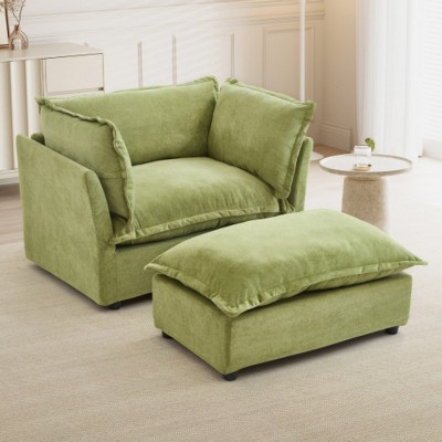 Modern Chenille Accent Chair with Ottoman, Oversized Comfy Lounge Chair, 1-Seat Cloud Sofa for Living Room, Apartment, or Bedroom–The Pop Home