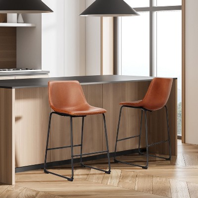 Barstool,Armless Industrial Faux Leather Barstools With Metal Legs And Footrest,Dining Chairs For Home Office Kitchen Island-The Pop Home