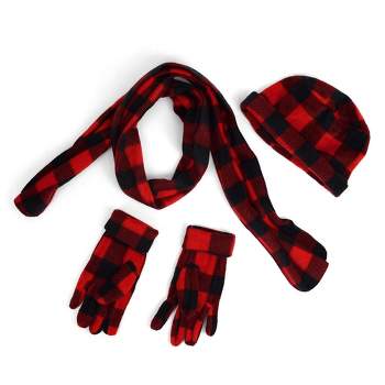 Girl's 6-12 Red And Black Checks Buffalo 3-Piece gloves scarf Hat Winter Set
