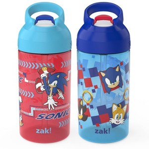 Zak Designs 2pk 16 fl oz Plastc Atlantic Sonic The Hedgehog Water Bottles: Kids & Toddler Portable Drinkware, Dishwasher-Safe - 1 of 4