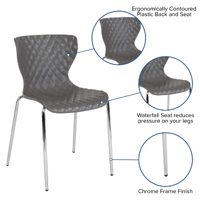 Quilted Diamond Gray Plastic Stackable Modern Chair