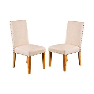 Set of 2 Logan Nailhead Trimmed Fabric Padded Side Chair Natural Tone - Sun & Pine, Brown