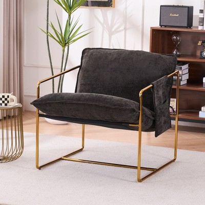 LOVMOR 34.64"Set of 2 Upholstered hanging armchair with arm pocket metal frame,Beige+Golden