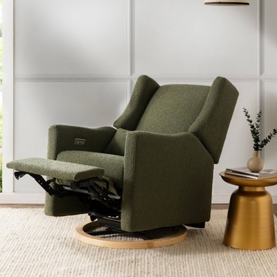 Eco-Friendly Olive Boucle Swivel Recliner with USB Port