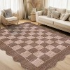 Checkered Rug Washable Rug for Living Room Non Slip Indoor Scalloped Printed Carpet Low Pile Neutral Rugs Soft Floor Cover for Bedroom Nursery - 3 of 4