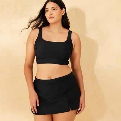Shade & Shore Women's Mid-Rise Swim Skirt - Shade & Shore™ Black L: Built-in Brief, Full Coverage, Pull-On Waist — фото 4