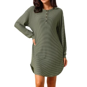 INSPIRE CHIC Women's Long Sleeve Button Down Unique Wavy Texture Tunic Casual Dress - 1 of 4