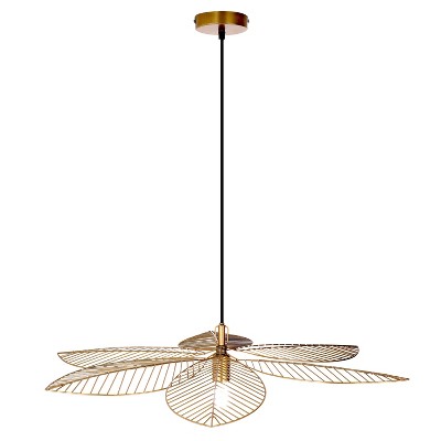 River of Goods Nellie 35" Antique Brass Cut-Out Leaf Shaped Pendant Light: UL Listed, Metal Dome
