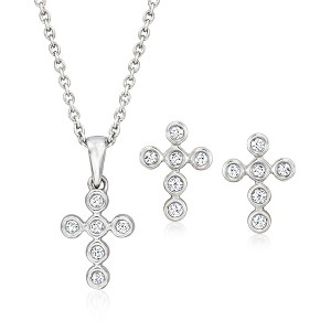Ross-Simons 0.20 ct. t.w. Bezel-Set Diamond Jewelry Set: Cross Earrings and Pendant Necklace in Sterling Silver - 1 of 4