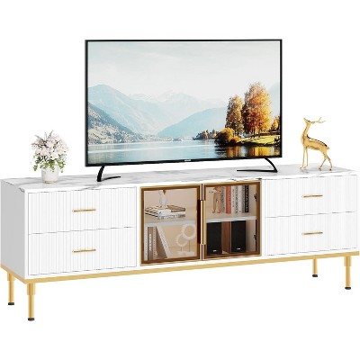 Acekool 65 Inch TV Stand with LED Lights, Modern Console Table with 4 Drawers, Shelves & Glass Doors for 55-75 Inch TVs