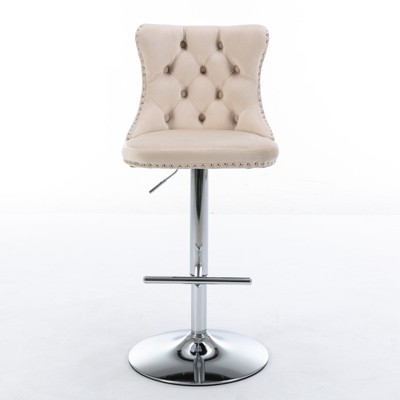 OUTSUPPLY Set of 2, Swivel Velvet Bar Stools, Adjustable Height, Modern Upholstered Stool for Kitchen Island & Pub
